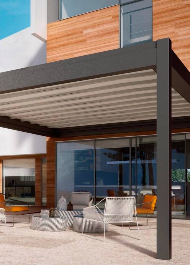 pergola con tenda scorrevole in alluminio